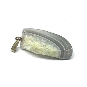 Vintage Polished Gray Lime Agate Pendant Madagascar Gold Tone Bail